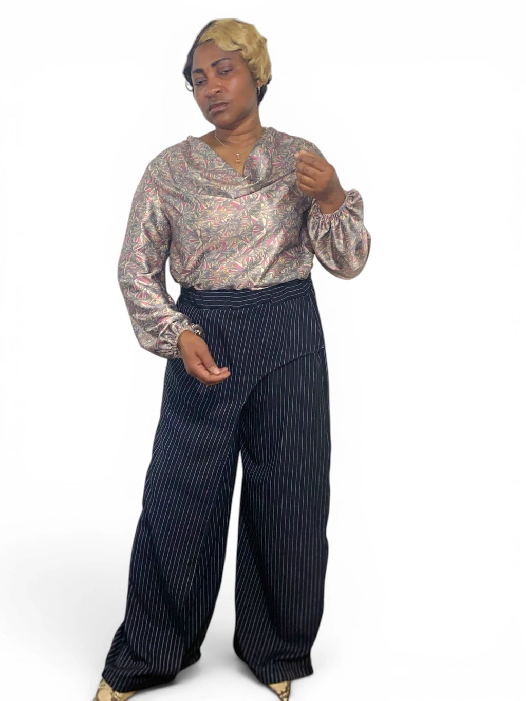 Jefa Wrap Black Pinstripe Trouser