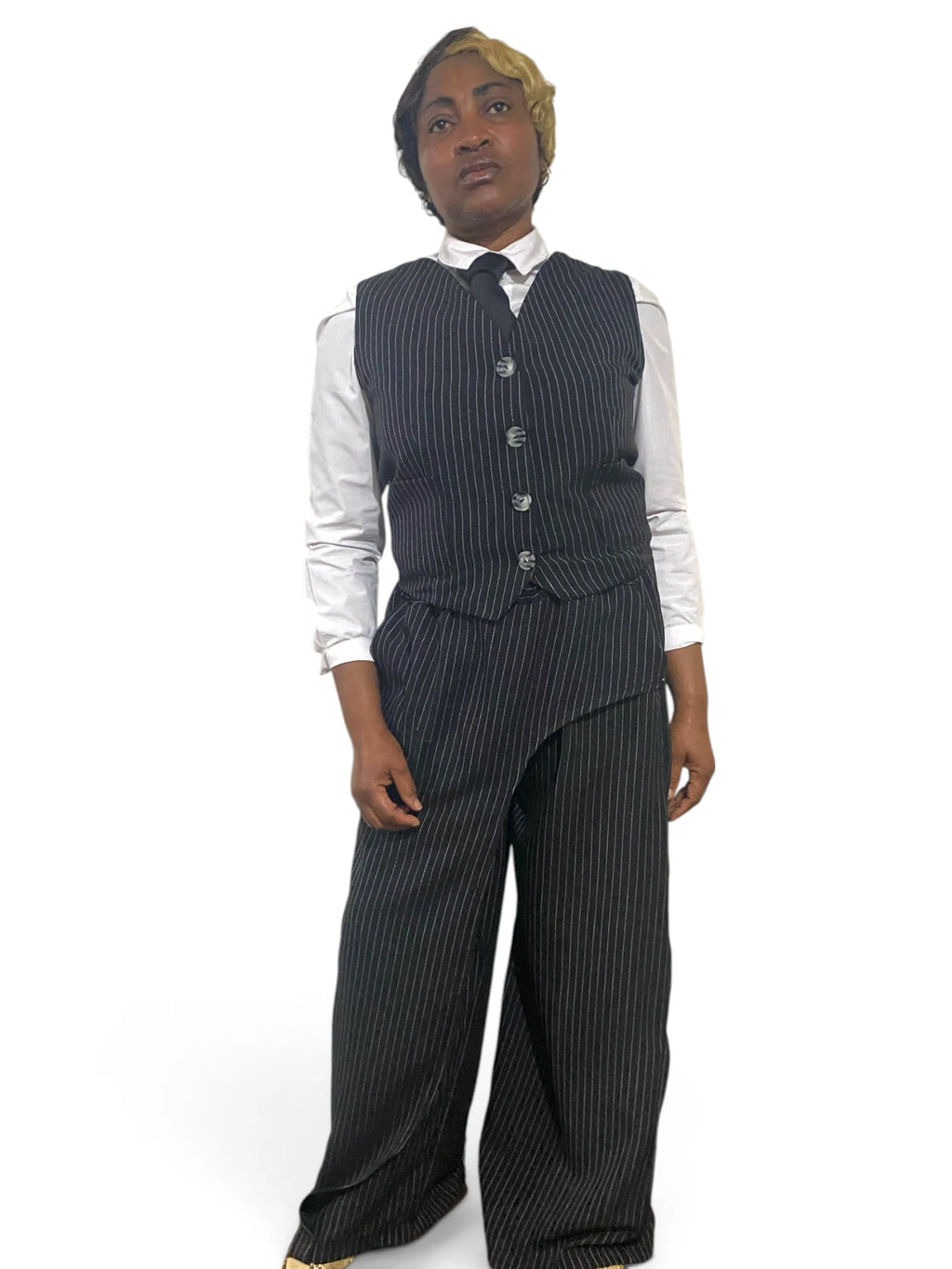 Jefa Wrap Black Pinstripe Trouser