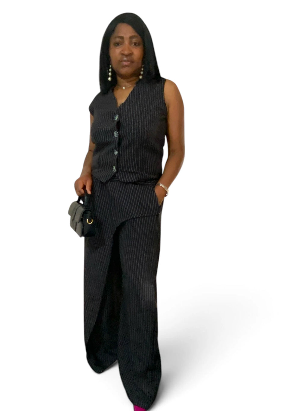 Jefa Wrap Black Pinstripe Trouser