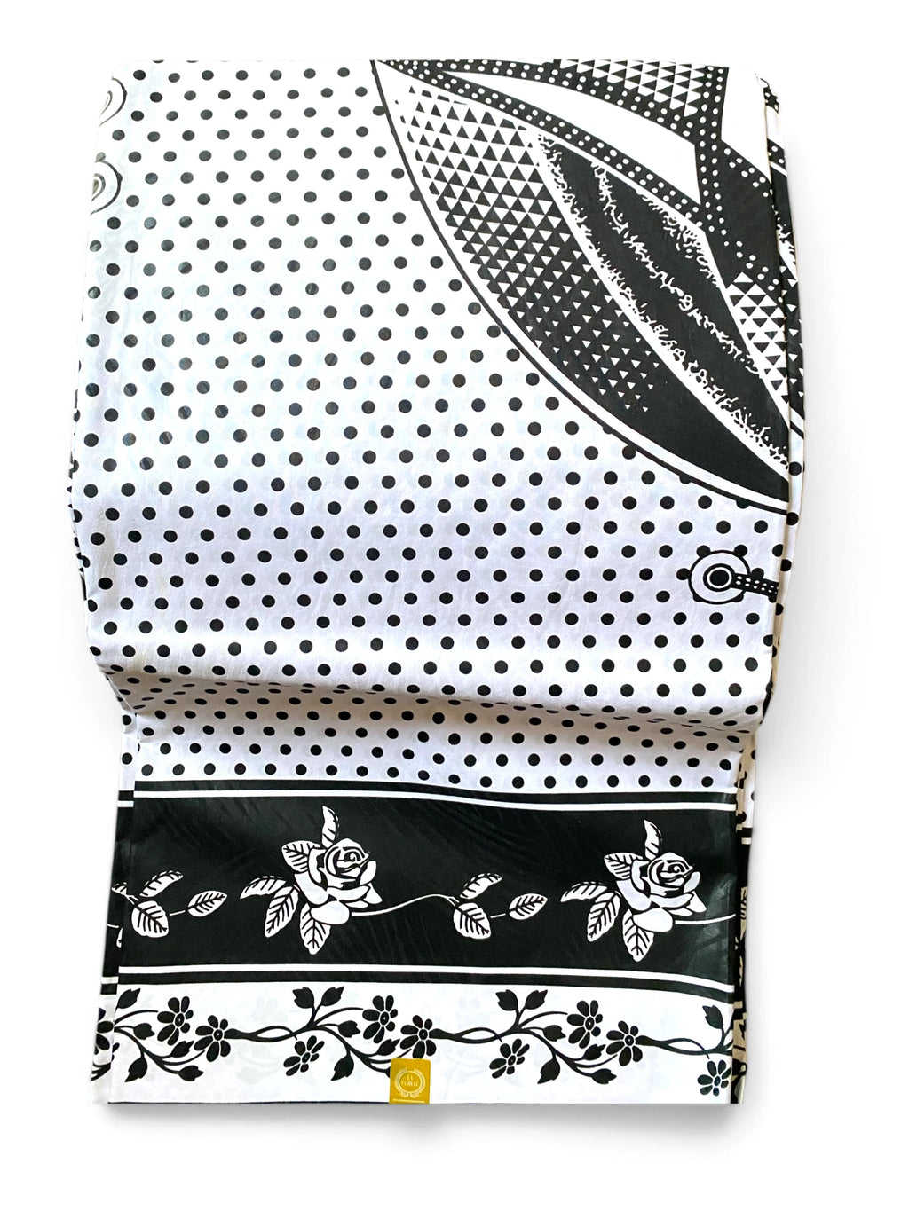 6 Yards African Print Fabric – Cotton Blend  Wax Print | Black &amp; White Floral Geometric Design