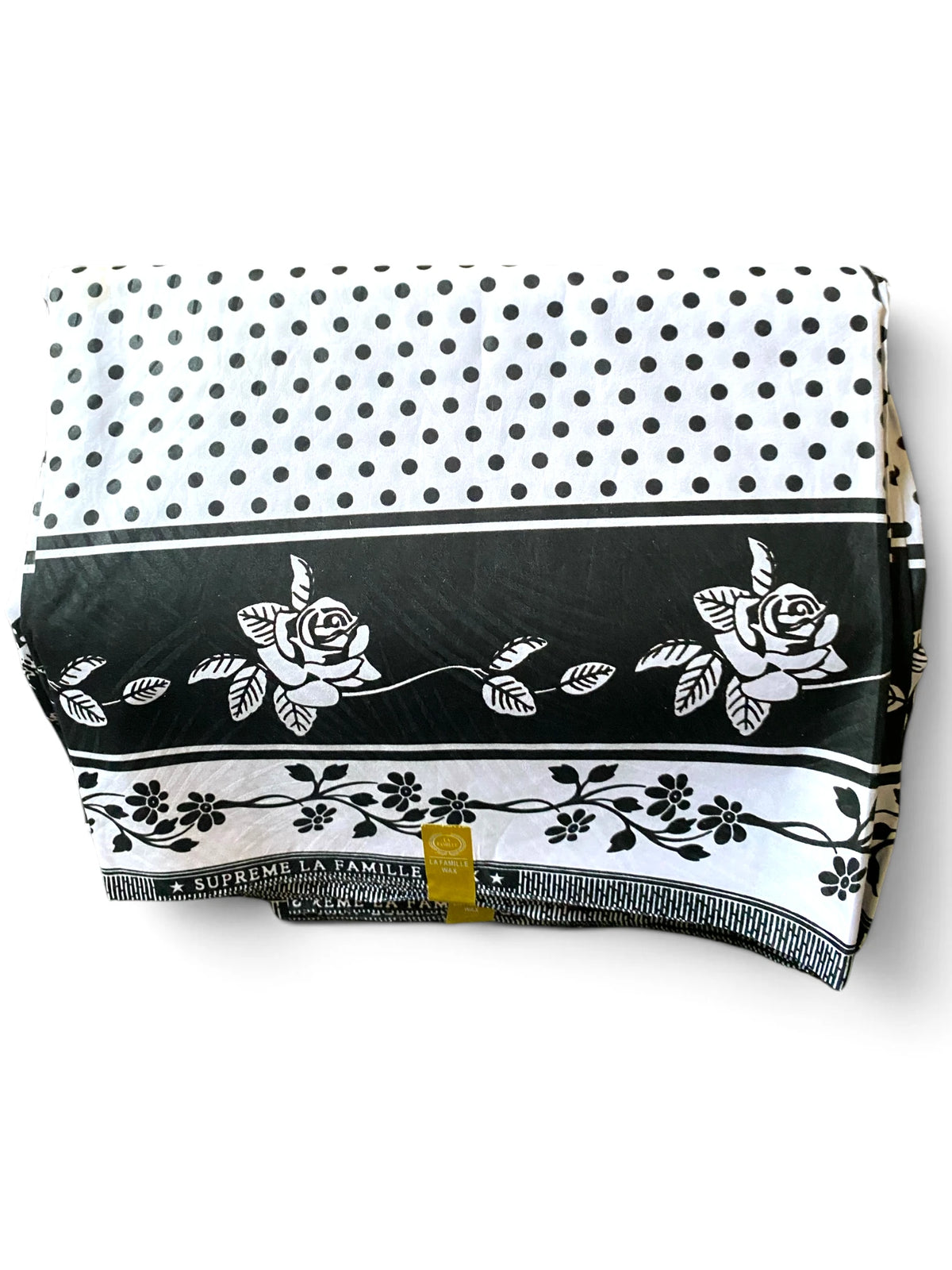 6 Yards African Print Fabric – Cotton Blend  Wax Print | Black &amp; White Floral Geometric Design