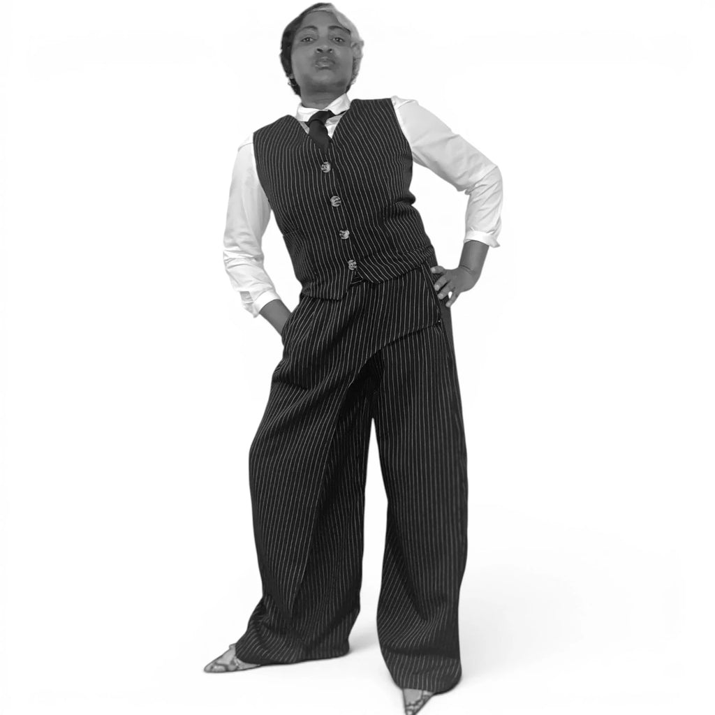 Jefa Wrap Black Pinstripe Trouser