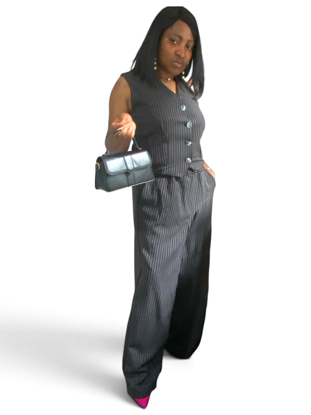 Jefa Wrap Black Pinstripe Trouser