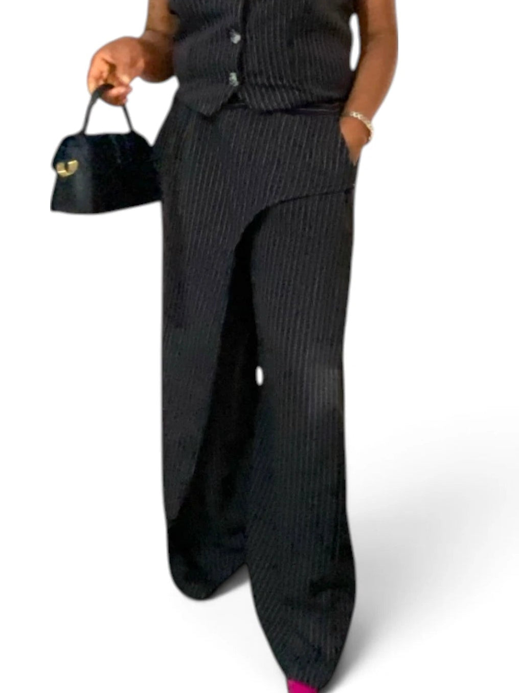 Jefa Wrap Black Pinstripe Trouser