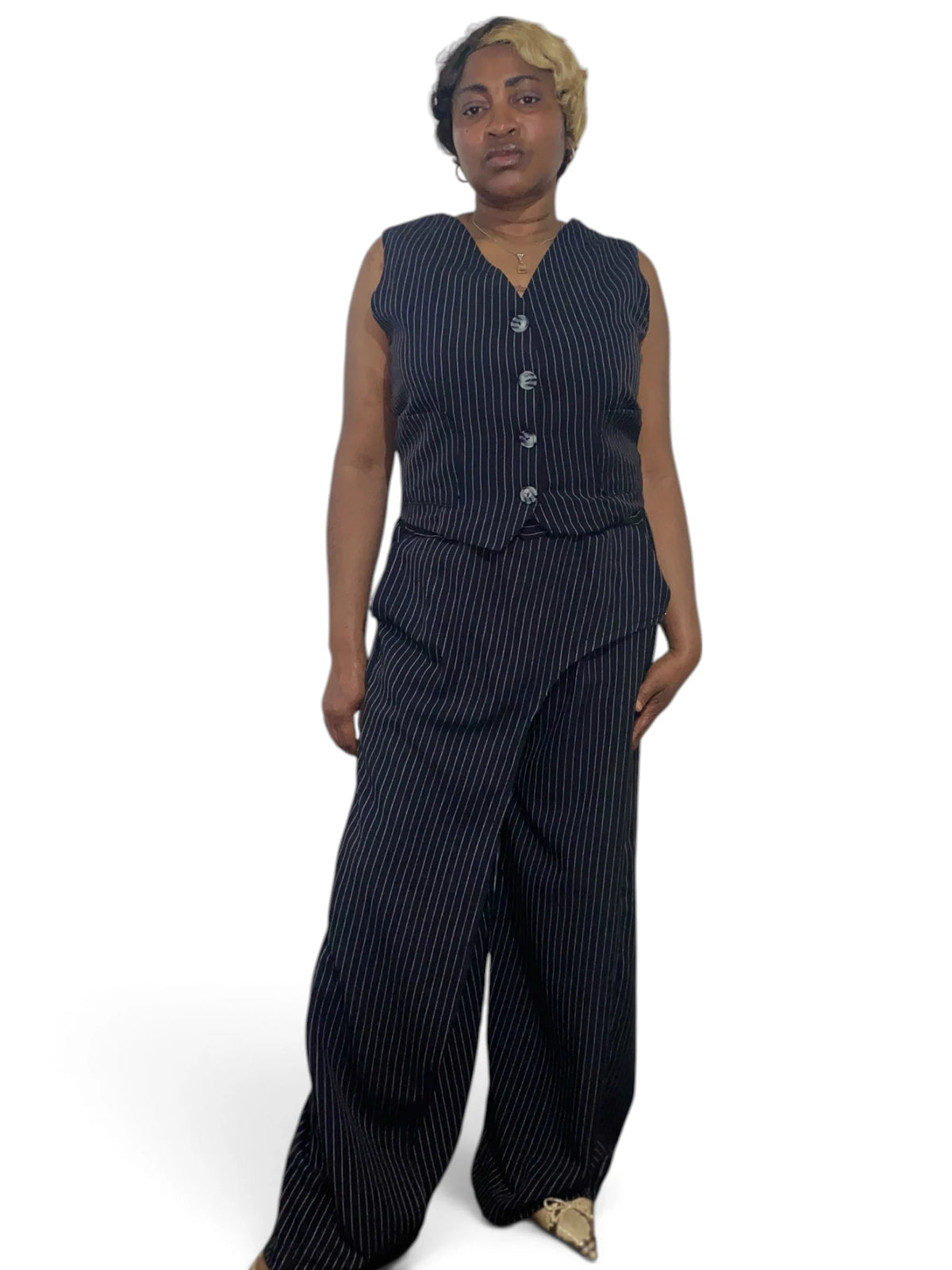 Jefa Wrap Black Pinstripe Trouser