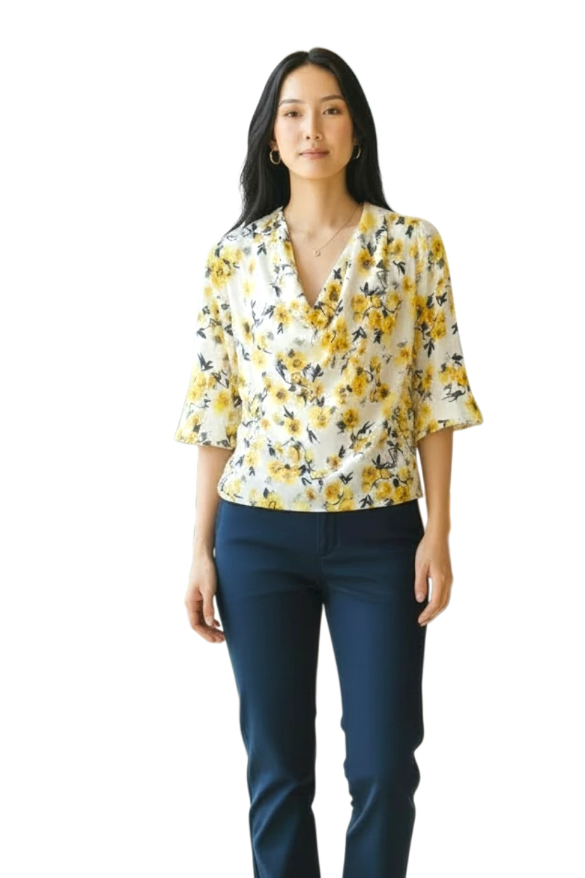Yellow Blossom Cowl Neck Top